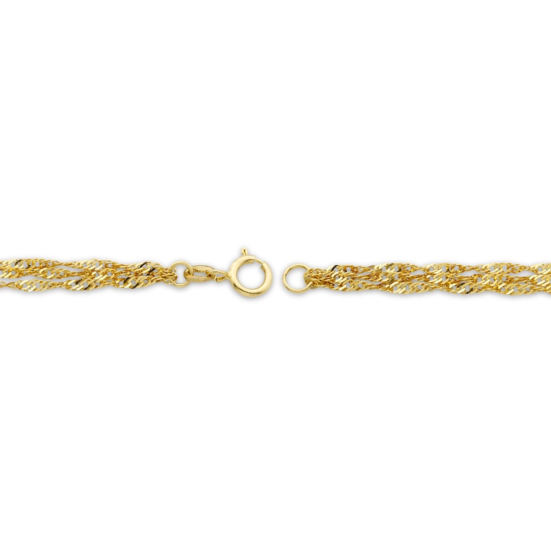 Diamond-Cut Three-Strand Singapore Chain Anklet 10K Yellow Gold 9.5"