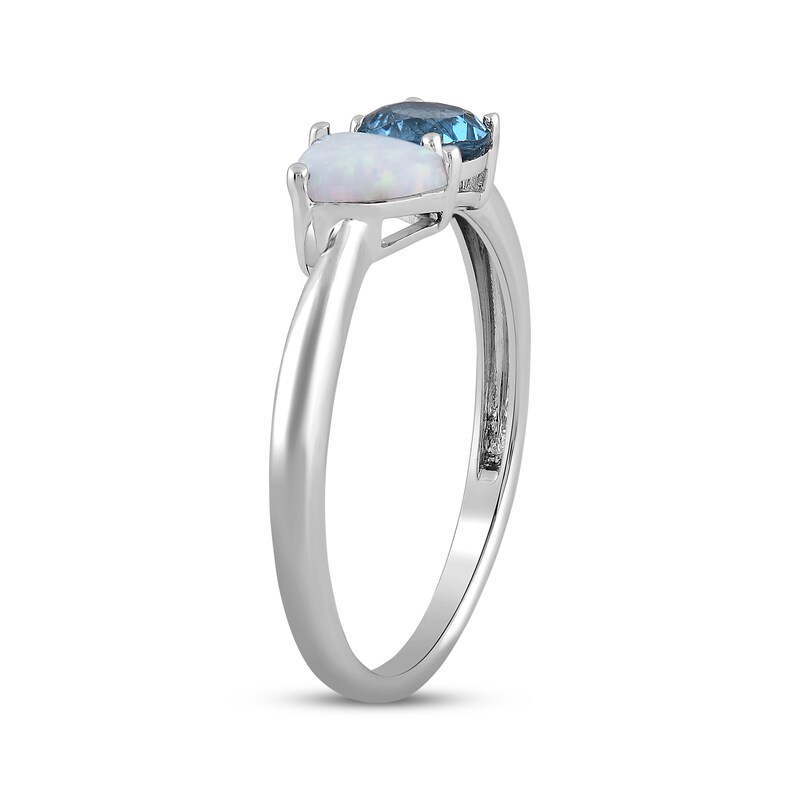 Heart-Shaped Lab-Created Opal & Round-Cut Swiss Blue Topaz Ring Sterling Silver