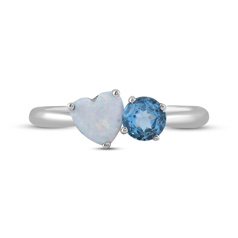 Heart-Shaped Lab-Created Opal & Round-Cut Swiss Blue Topaz Ring Sterling Silver