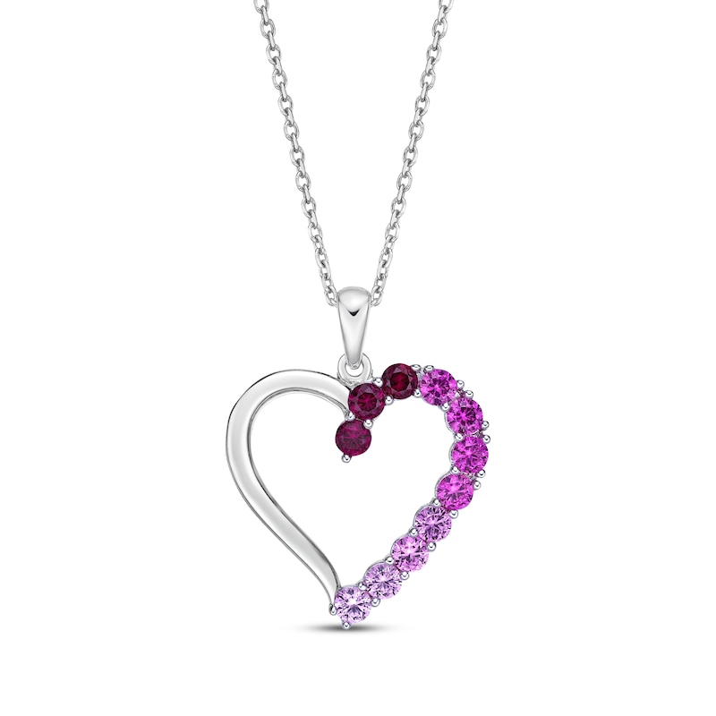 Lab-Created Round-Cut Ruby & Pink Lab-Created Sapphire Heart Necklace Sterling Silver 18"