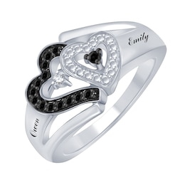 Black & White Diamond 1/20 ct tw Overlapping Hearts Promise Ring