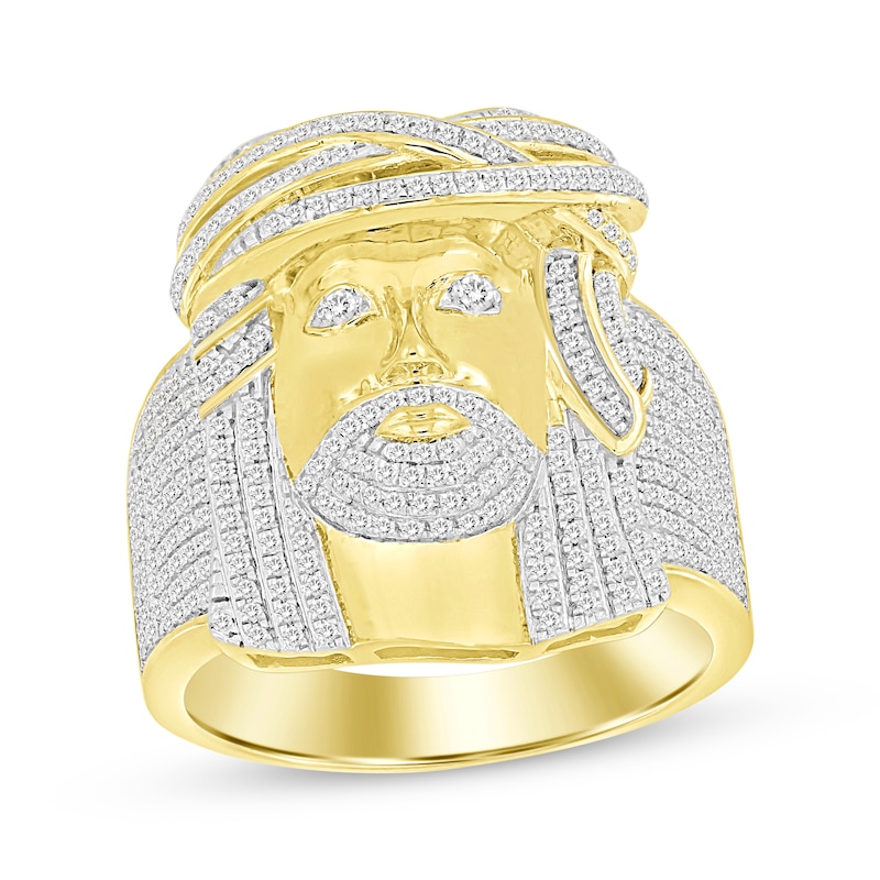 Main Image 1 of Men's Diamond Face of Christ Ring 3/4 ct tw 10K Yellow Gold