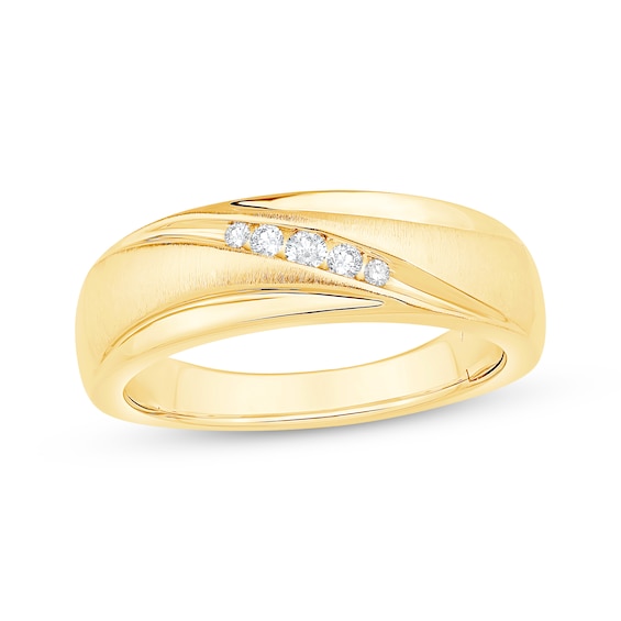 Men's Diamond Five-Stone Diagonal Wedding Band 1/10 ct tw 10K Yellow Gold