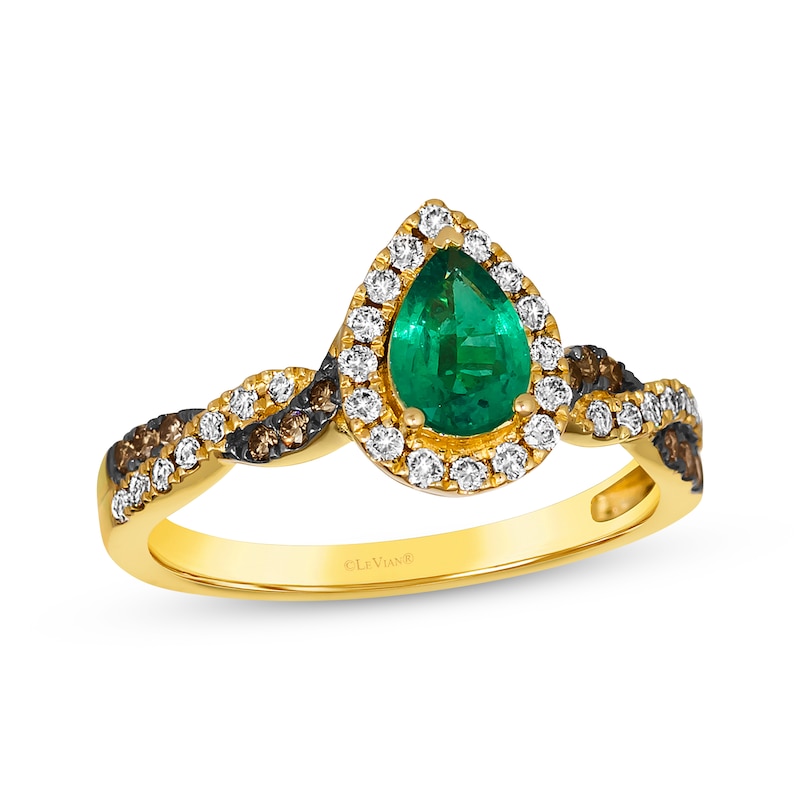 Main Image 1 of Le Vian Chocolate Twist Emerald Ring 1/3 ct tw Diamonds 14K Honey Gold