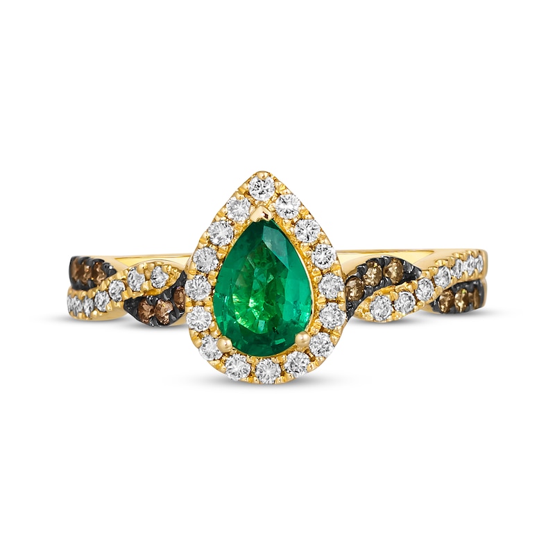 Main Image 4 of Le Vian Chocolate Twist Emerald Ring 1/3 ct tw Diamonds 14K Honey Gold