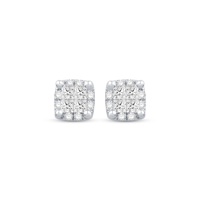 Main Image 2 of Princess-Cut Quad Diamond Stud Earrings 1/2 ct tw 10K White Gold