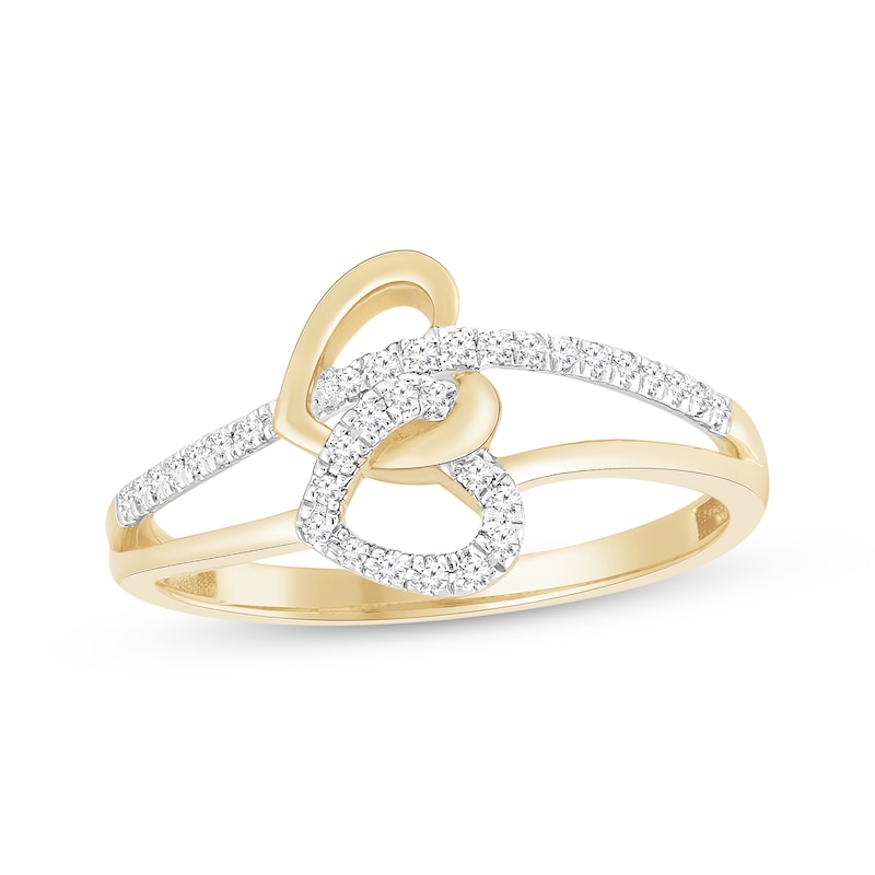 Diamond Double Heart Horizontal Ring 1/6 ct tw 10K Yellow Gold
