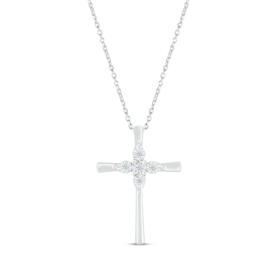 Diamond-Accent Cross Necklace Sterling Silver 18”