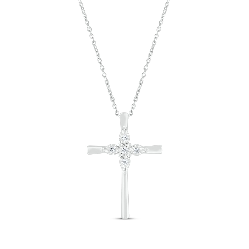 Main Image 1 of Diamond-Accent Cross Necklace Sterling Silver 18”