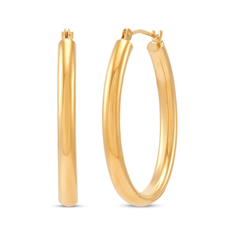 Polished Oval Tube Hoop Earrings 14K Yellow Gold 30mm