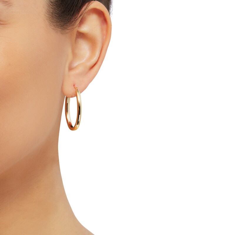 Main Image 3 of Polished Oval Tube Hoop Earrings 14K Yellow Gold 30mm