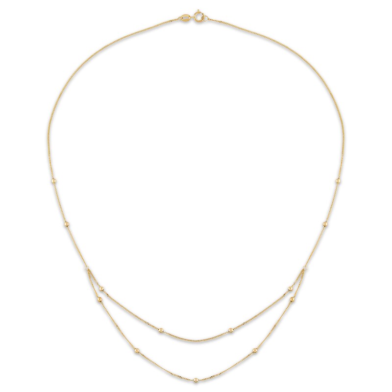 Layered Bead Curb Chain Necklace 14K Yellow Gold 17"