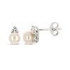 Thumbnail Image 1 of Cultured Pearl & Trillion-Cut White Lab-Created Sapphire Stud Earrings Sterling Silver