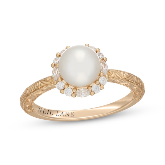 Neil Lane Cultured Akoya Pearl & Diamond Engagement Ring 1/4 ct tw 14K Yellow Gold