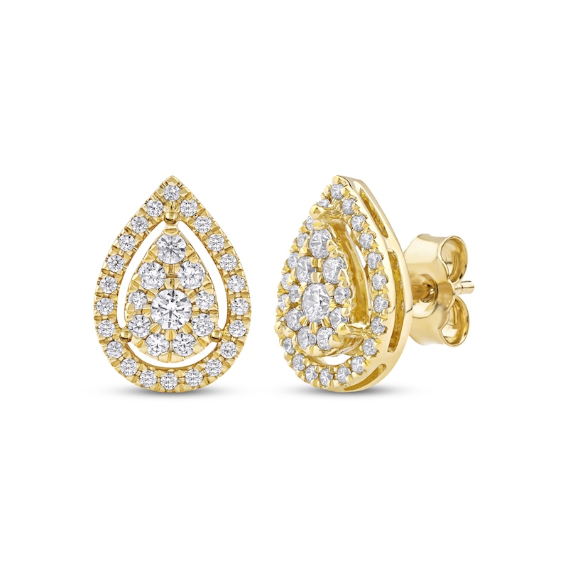 Main Image 1 of Diamond Teardrop Frame Stud Earrings 1/2 ct tw 10K Yellow Gold