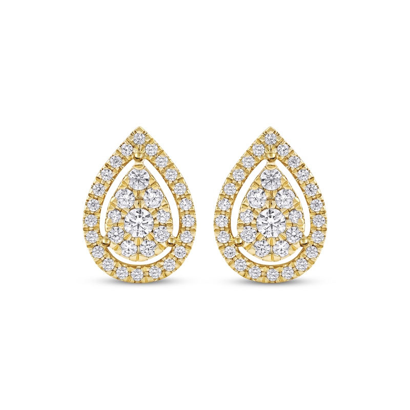 Main Image 2 of Diamond Teardrop Frame Stud Earrings 1/2 ct tw 10K Yellow Gold