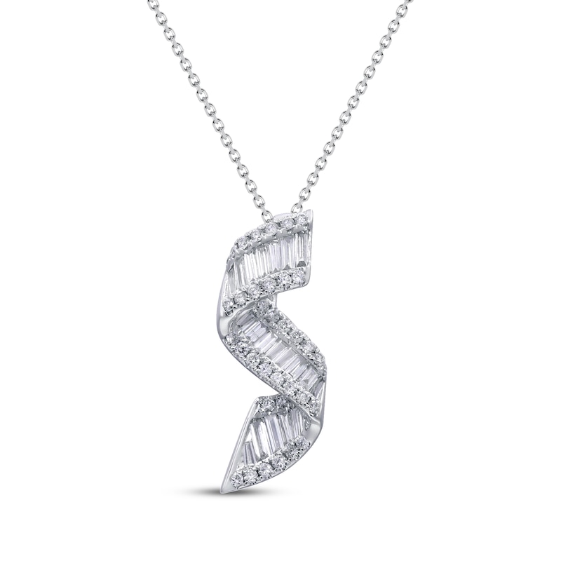 Main Image 1 of Baguette & Round-Cut Diamond Twist Necklace 1 ct tw 14K White Gold 18"
