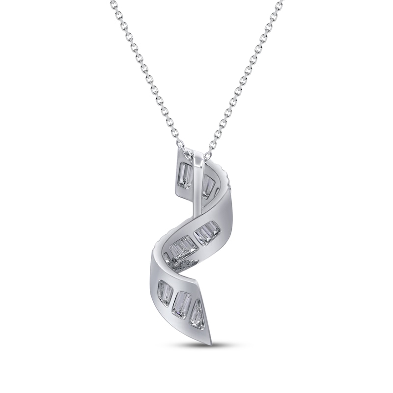 Main Image 3 of Baguette & Round-Cut Diamond Twist Necklace 1 ct tw 14K White Gold 18"