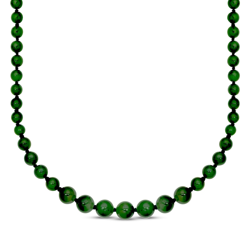 Main Image 1 of Nephrite Jade Bead Necklace Sterling Silver 18"