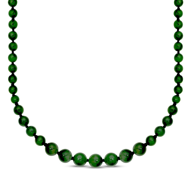 Nephrite Jade Bead Necklace Sterling Silver 18