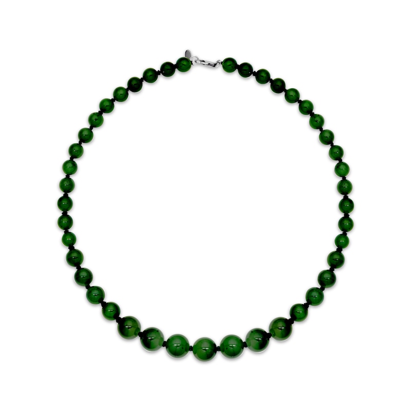 Main Image 2 of Nephrite Jade Bead Necklace Sterling Silver 18"