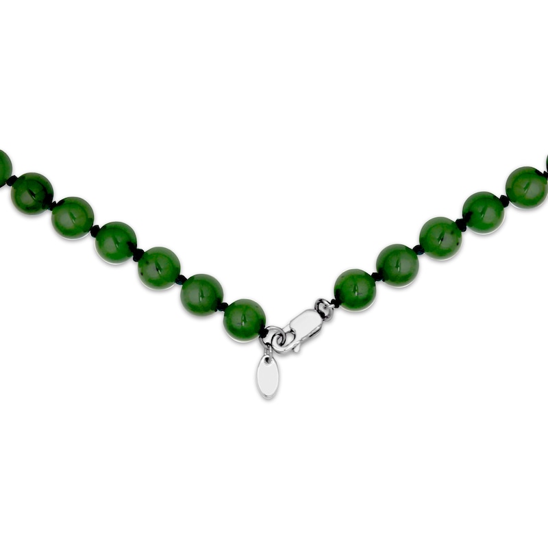 Main Image 3 of Nephrite Jade Bead Necklace Sterling Silver 18"
