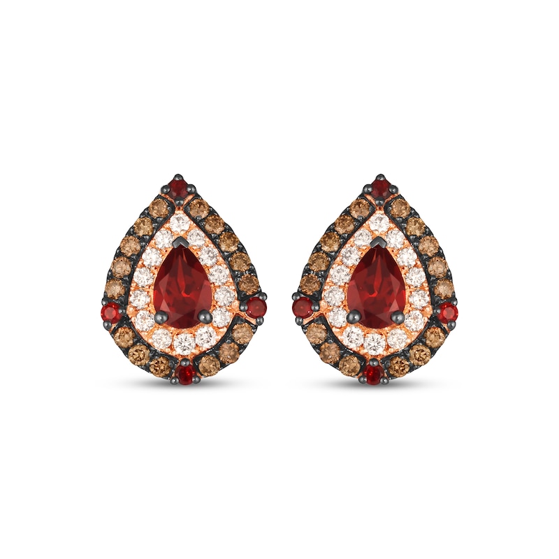 Main Image 2 of Le Vian Pear-Shaped Garnet Stud Earrings 3/4 ct tw Diamonds 14K Strawberry Gold