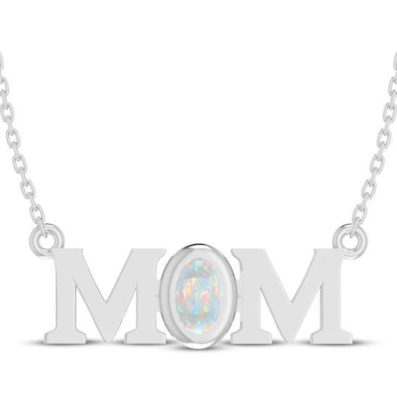 Oval-Cut Lab-Created Opal "Mom" Necklace Sterling Silver 18"