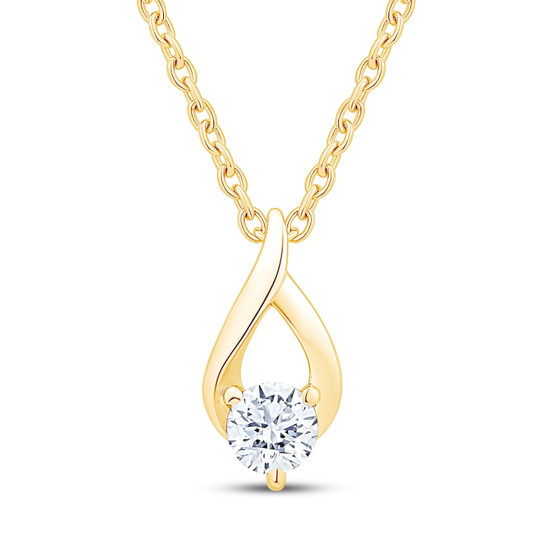 Main Image 1 of Certified Diamond Solitaire Flame-Shaped Necklace 1/5 ct tw 18K Yellow Gold (F/I1) 18"