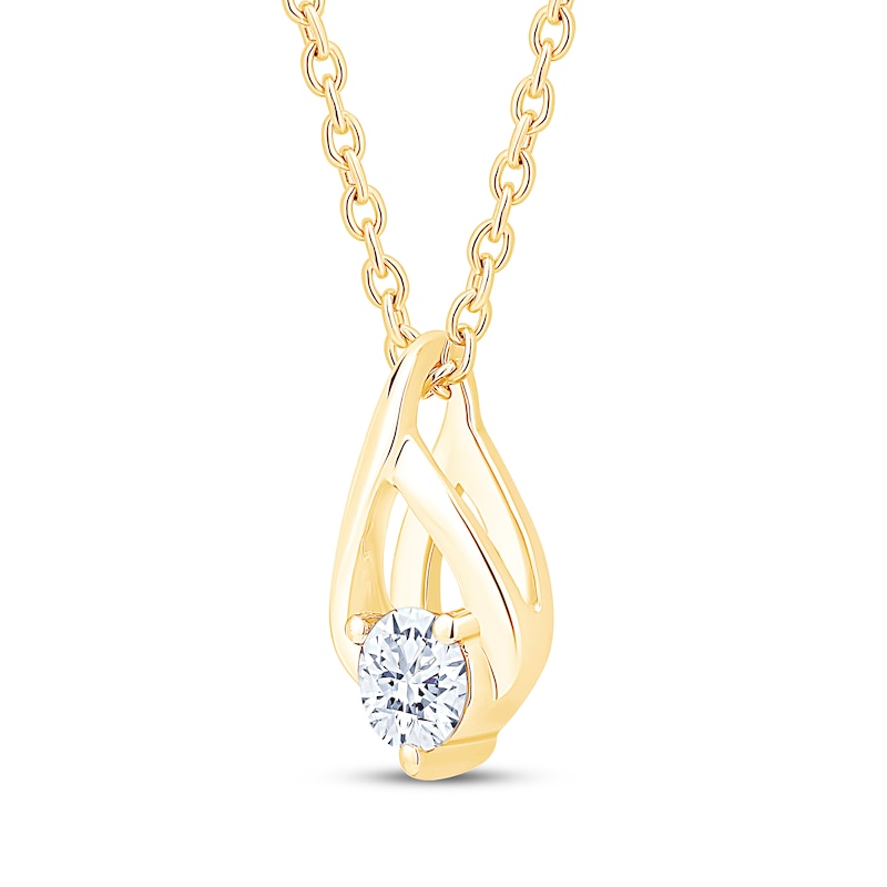 Main Image 2 of Certified Diamond Solitaire Flame-Shaped Necklace 1/5 ct tw 18K Yellow Gold (F/I1) 18"