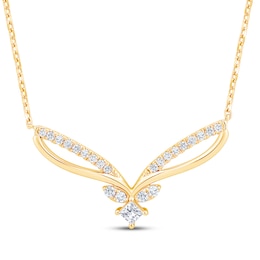 Princess & Round-Cut Diamond Chevron Necklace 1/4 ct tw 10K Yellow Gold 19&quot;