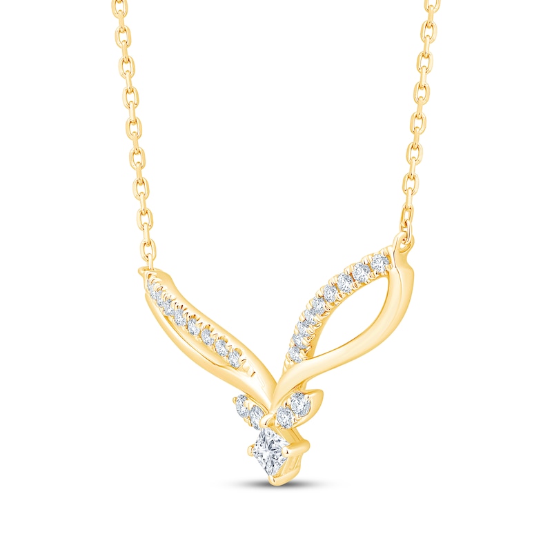 Main Image 2 of Princess & Round-Cut Diamond Chevron Necklace 1/4 ct tw 10K Yellow Gold 19"