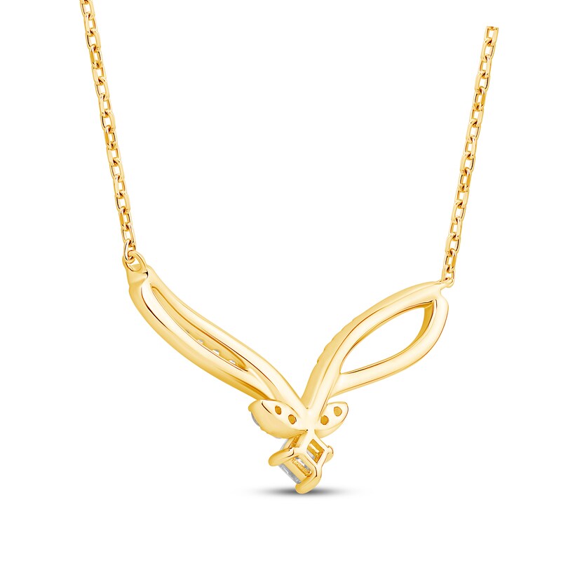 Main Image 3 of Princess & Round-Cut Diamond Chevron Necklace 1/4 ct tw 10K Yellow Gold 19"