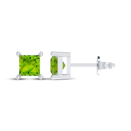 Square-Cut Peridot Solitaire Stud Earrings Sterling Silver