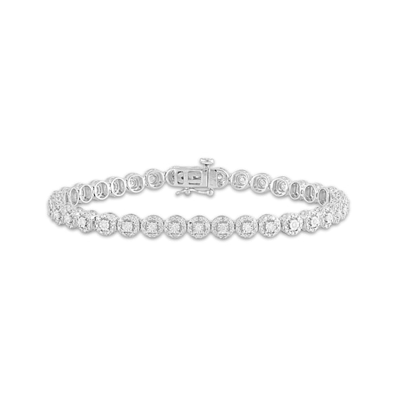Diamond Halo Link Bracelet 1 ct tw Sterling Silver 7"