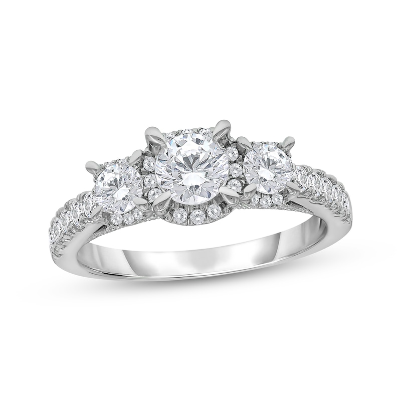 Main Image 1 of Adore Round-Cut Diamond Three-Stone Engagement Ring 1-1/2 ct tw 14K White Gold