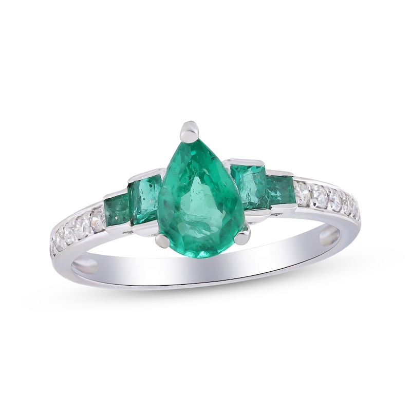 Main Image 1 of Cirari Couture Pear-Shaped Natural Emerald & Diamond Ring 1/8 ct tw 14K White Gold