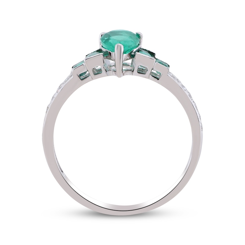 Main Image 3 of Cirari Couture Pear-Shaped Natural Emerald & Diamond Ring 1/8 ct tw 14K White Gold