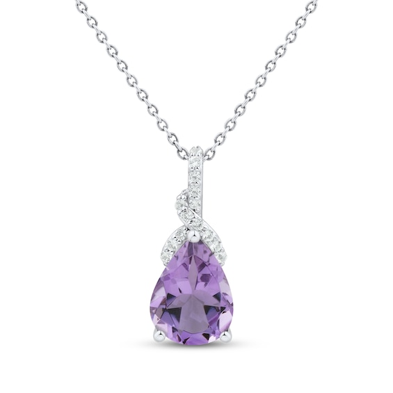Pear-Shaped Amethyst & White Lab-Created Sapphire Drop Necklace Sterling Silver 18"