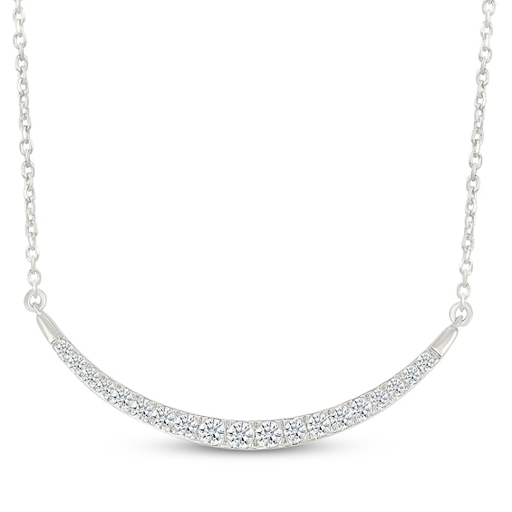 Diamond Curved Bar Necklace 1/3 ct tw 10K White Gold 18"