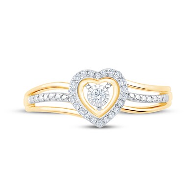 Precious 10k Yellow Gold CZ Heart Promise Ring With White Topaz - Size 10.75, Handmade In USA, Proposal Ring Gift