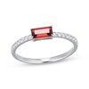 Thumbnail Image 1 of Baguette-Cut Garnet & White Lab-Created Sapphire Ring Sterling Silver