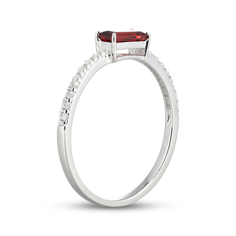 Main Image 2 of Baguette-Cut Garnet & White Lab-Created Sapphire Ring Sterling Silver