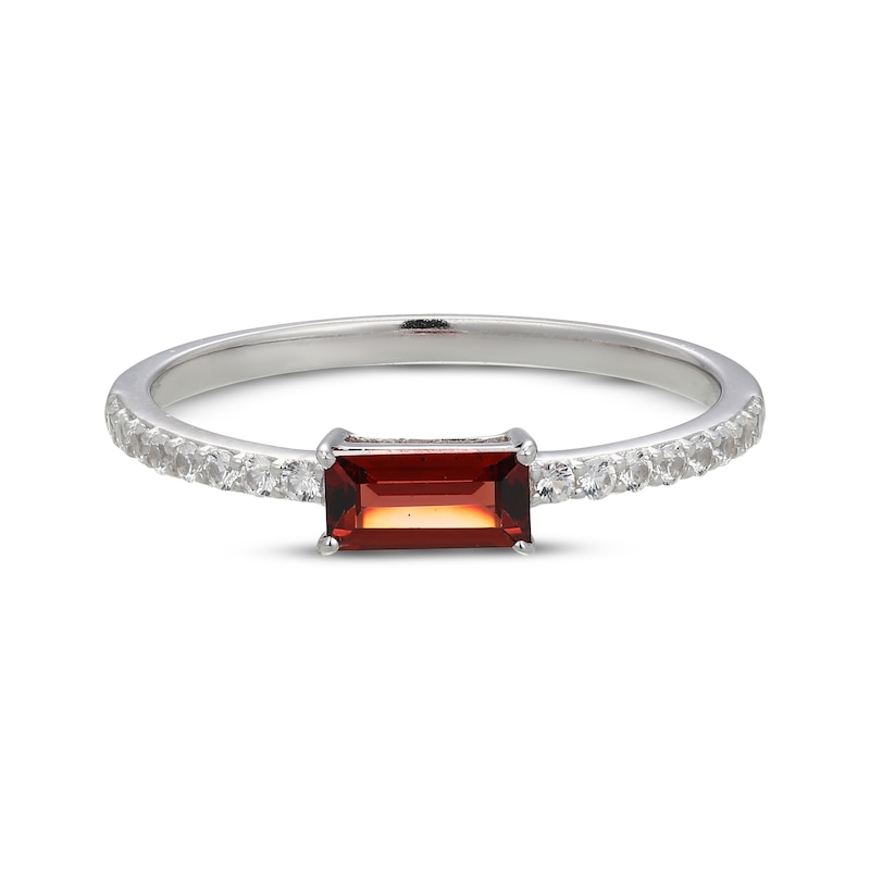 Main Image 3 of Baguette-Cut Garnet & White Lab-Created Sapphire Ring Sterling Silver