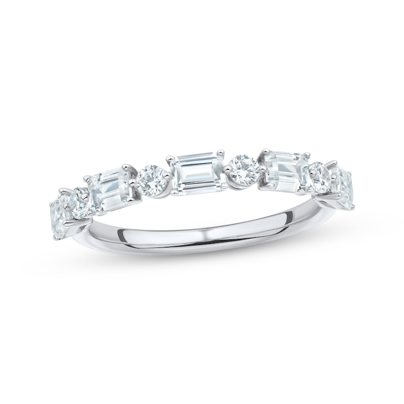 Main Image 1 of Adore Round and Emerald-Cut Diamond Anniversary Ring 1 ct tw 10K White Gold
