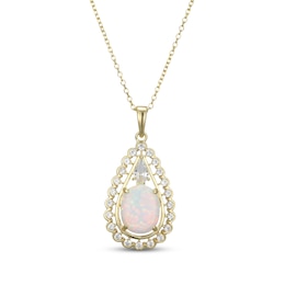 Oval-Cut Lab-Created Opal & White Lab-Created Sapphire Teardrop Necklace 18K Yellow Gold-Plated Sterling Silver 18"