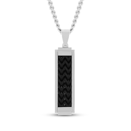 Men's Slender Dog Tag Necklace Stainless Steel & Black Ion Plating 24"