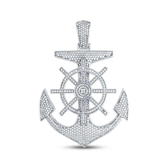 Men's Diamond Ship's Wheel & Anchor Charm 2 ct tw Sterling Silver