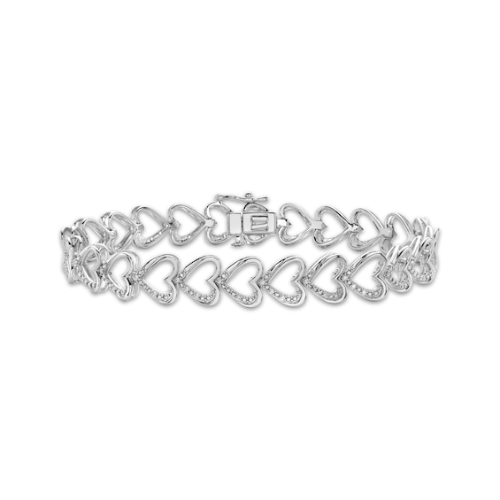Diamond Sideways Heart Link Bracelet 1/4 ct tw Sterling Silver 7'