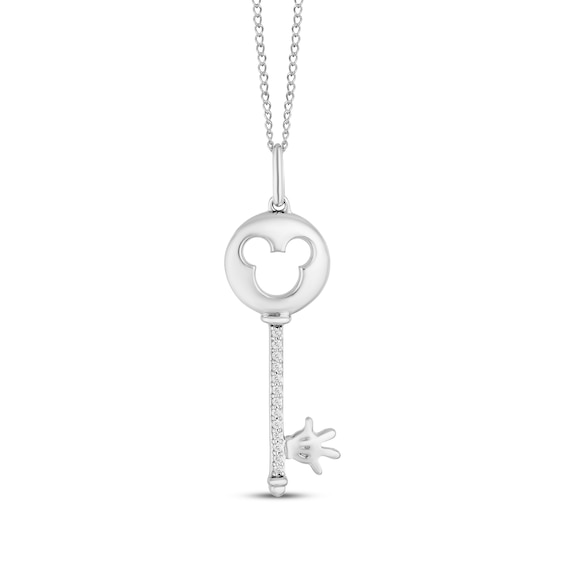 Disney Treasures Mickey Mouse Diamond Accent Cutout Key Necklace Sterling Silver 18"
